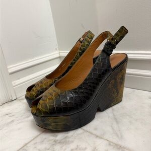 Robert Clergerie Snake Skin Platform Slingbacks